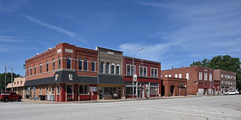 Historic brick main street storefronts in Collinsville, Oklahoma