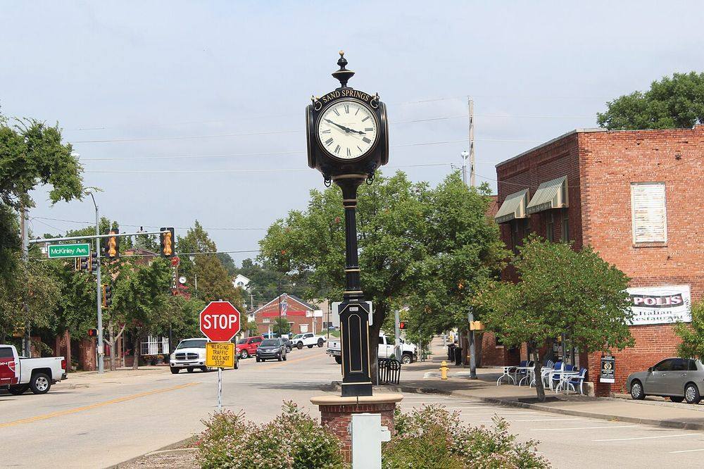 The Centennial Clock on Main Street in Sand Springs, Oklahoma